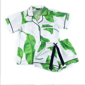 NWOT Katie Kime banana leaf palm‎ frond pajama set XXL short sleeve top shorts